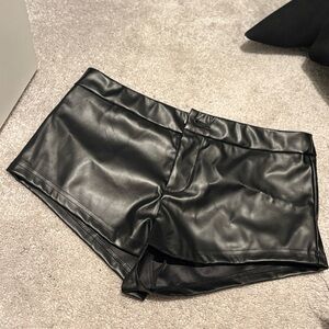 Black Faux Leather Women Shorts